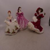 Royal Doulton, Three Lady Figures Christmas Day HN4723, Country Rose HN3221 and Lauren HN3975 (3)