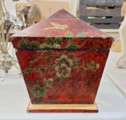 A Modern Faux Lacquer Chinoiserie Lidded Box of Sarcophagus Form. Decorated with Foliate and