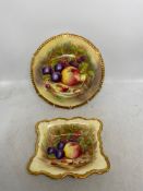 Aynsley, Orchard Gold Cabinet Plate and Dish signed D. Jones (2)