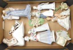 A Collection of Ceramic Figures to include Lladro Type examples, Coalport Vestibule, Floral