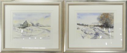 Two Watercolour Framed Prints depicting Wintery Scenes by artist V Price (56cm L x 47cm W) (2)