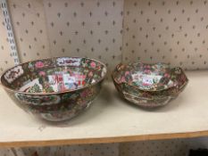 A Pair of Chinese Famille Rose Bowls decorated in Polychrome Enamels and Figural Scenes. Diameter of