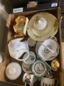 A Mixed Collection of Ceramics including Teapot, Mugs, Dishes, Cottage Teapot etc. (1 Tray)