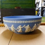 Wedgwood, Blue Jasperware Dancing Hours Fruit Bowl. Diameter: 26cm