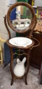 Mid-20th Century Washstand with Bowl and Jug. Fitted Swing Mirror with brass towel rail. Bowl a/f.
