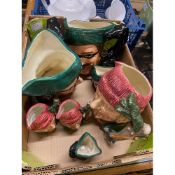 Royal Doulton, Seven Character Jugs of Dick Turpin and The Lumberjack in various sizes (7)