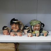 Royal Doulton, Nine Character Jugs Gone Away and Sairey Gamp in various sizes (9)