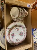 Royal Crown Derby, Early 20th Century Floral Teacups, Saucers and Bread Plate. Green Backstamp.