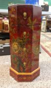 Modern Faux Lacquer Chinoiserie Jewellery Cabinet of Octagonal Pedestal Form. Four Drawers on