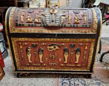 A Modern Domed Chest of Egyptian Inspired Design. Painted in vivid red and gold palette. Height: