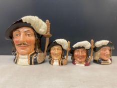 Royal Doulton, Four Character Jugs of the Muskateers including Large Athos and small Aramis, Parthos