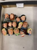 Royal Doulton, A Collection of 14 miniature character jugs including Beefeater, Charles Dickens,