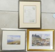 Three Framed Watercolour Pictures, One Depicting English Landscape by Peter Shutt believed to be