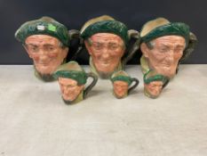 Royal Doulton, Six Character Jugs Auld Mac in various sizes. (6)