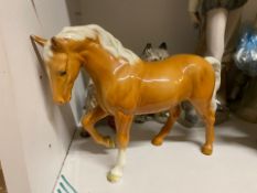 Beswick, Two Palomino Horses includes Stocky Jogging Mare and Head Tucked Horse 1549. chip to ear of