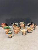 Royal Doulton, Nine Characters Jugs in Intermediate and Small including Bootmaker, Robinsons Crusoe,