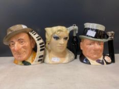 Royal Doulton, Three Large Character Jugs Jimmy Durante D6708, Mae West D6688 and W. C. Fields D6674