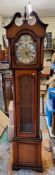 A Modern Longcase Clock. Brass Front plate with Tempus Fugit Globe and Scroll Motif. Height: 208cm