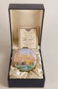 Moorcroft enamel Nelsons Navy round lidded box by Peter Graves , Limited edition 7/30 . Boxed with
