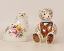 Two Royal Crown Derby paperweights Posie Spaniel & Teddy Bear, gold stoppers, each boxed (2)