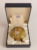 Moorcroft enamel Tigers round lidded box by Sandra Dance , Limited edition 38/50. Boxed with