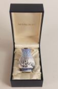 Moorcroft enamel Neige du Pays vase . Boxed. Height 5.5cm