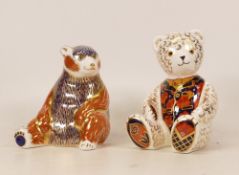 Royal Crown Derby Honey Bear and Debonair bear. Gold stopper, boxed (2)