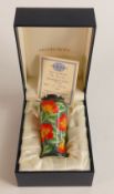 Moorcroft enamel St Lucia vase by J Bishop , Limited edition 42/150 . Boxed with certificate. Height