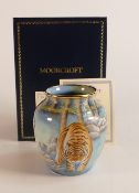 Moorcroft enamel Tigers vase by Sandra Dance , Limited edition 6/50. Boxed with certificate.