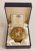 Moorcroft enamel Tigers round lidded box by Sandra Dance , Limited edition 43/50. Boxed with