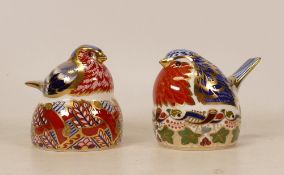 Royal Crown Derby paperweight,, Chaffinch Nesting and Robin nesting, gold stoppers, boxed (2)