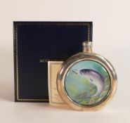 Moorcroft enamel and silver Salmon hip flask by Terry Halloran , Limited edition 7/50 . Boxed with
