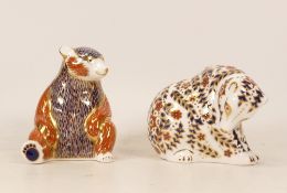 Royal Crown Derby paperweights Tiger Cub & Russian Bear , gold stoppers, each boxed (2)