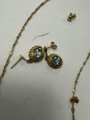 A 9ct yellow gold sapphire and diamond chip cluster ring, a fine 9ct gold neckchain, a pair of 9ct y