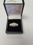 Contemporary 14K gold dress ring set with oval princess cut diamond approx carat with raised stepped