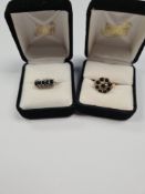 9ct yellow gold sapphire cluster ring set with 9 round cut sapphires, size Q, together with a sapphi