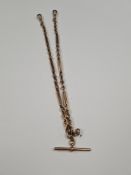 An antique fancy link Albert chain, with lobster clasps and T-Bar, marked 9c, 10.26g approx.