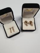 9ct yellow gold earrings of knotted form and a pair of 9ct yellow gold box chain drop example, both