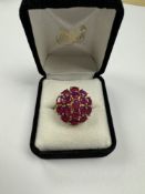 Ruby 3 tiered Cluster ring with 17 oval cut rubies, size S