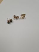 Pair of 14k gold stud earrings with black panel, marked 14k, and a pair 9ct gold simulated pearl stu