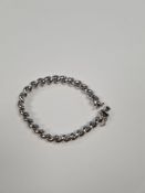 Modern 14k white gold articulated bracelet with cross over effect links, marked 14k, hollow links, 7