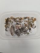 A collection of various stud earrings, and a modern silver and pink Topaz pendant, a hallmarked Silv