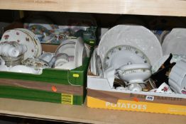 FOUR BOXES OF ASSORTED TEA AND DINNER WARES ETC, to include Colclough cups and saucers, Soho pottery