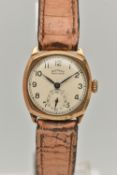 A GENTS 9CT GOLD 'ROTARY' WRISTWATCH, manual wind, round silvered dial signed 'Rotary Super-