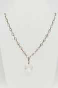 A PENDANT NECKLACE, faceted heart shape rock crystal pendant, fitted with a jump ring for