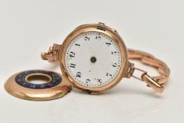 AN EARLY 20TH CENTURY WRISTWATCH, AF manual wind, missing crown, hands and glass front, round
