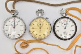 TWO OMEGA STOP WATCHES, two chrome cased open face stop watches, both signed 'Omega' one signed '