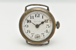 A WRISTWATCH, the white dial, with black Arabic numerals, blue steel hands, subsidiary dial at six