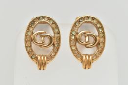 A PAIR OF 'CHRISTIAN DIOR' COSTUME CLIP ON EARRINGS, each of an oval form with CD lettering, in a