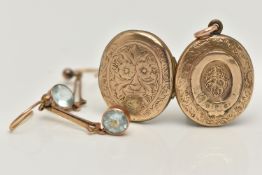 TWO ITEMS OF LATE 19TH TO EARLY 20TH CENTURY JEWELLERY, to include a pair of blue paste drop